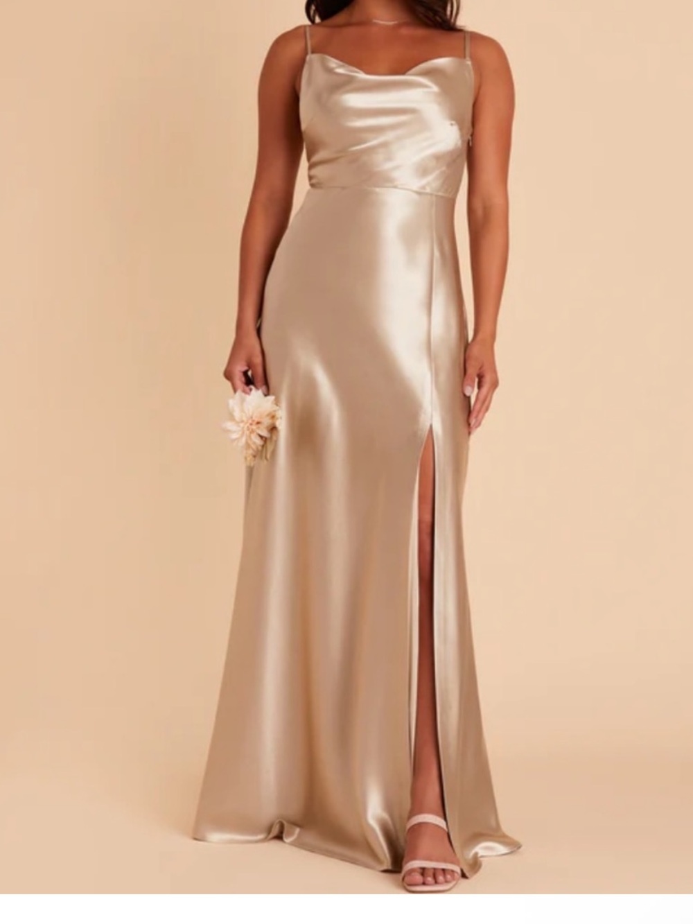 *NEW* Birdy Grey Lisa Long Satin Bridesmaid Dress natural champagne size L